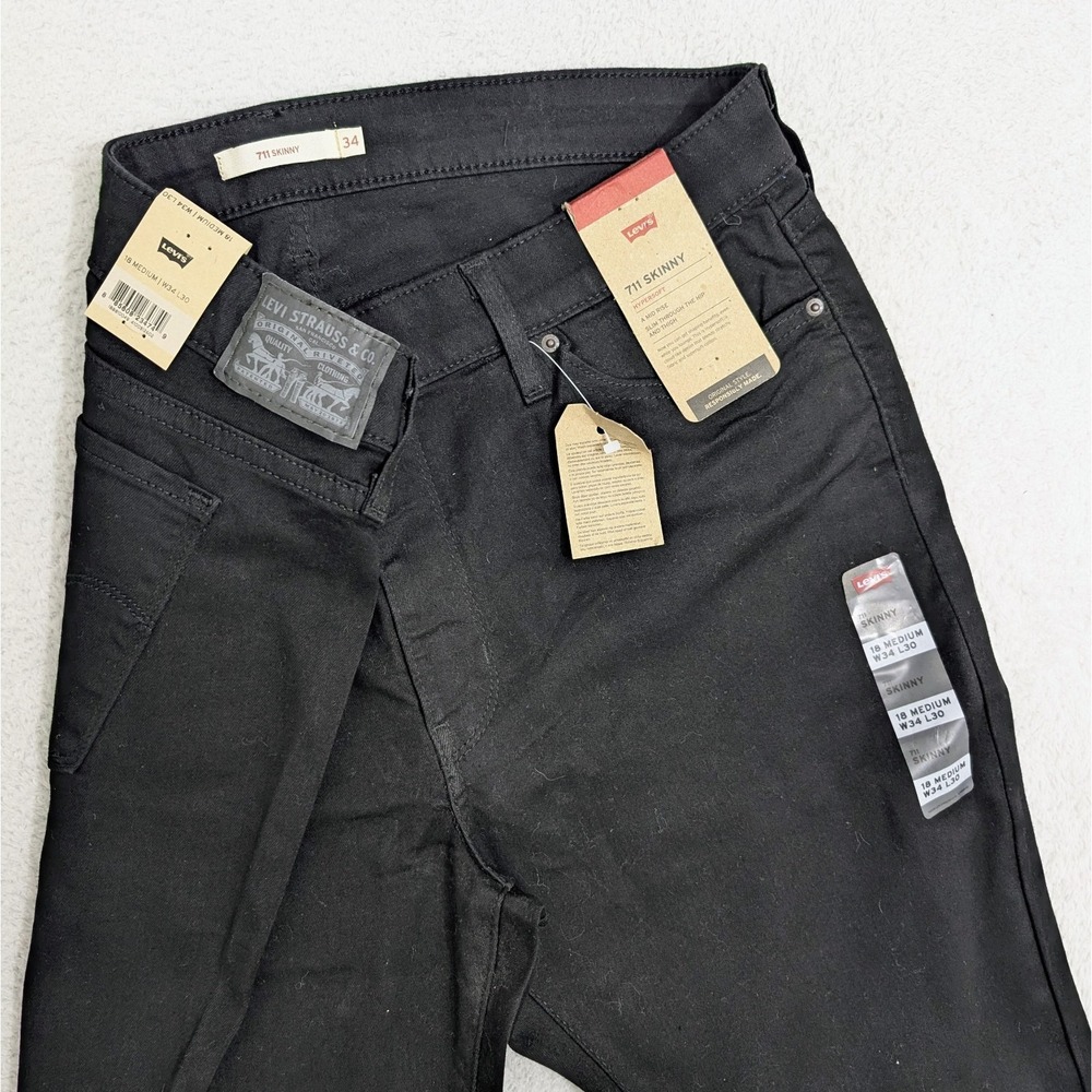 New Levi's Women's 18 711 Hypersoft Skinny Jeans Mid Rise Black W34xL30 MSRP $70
